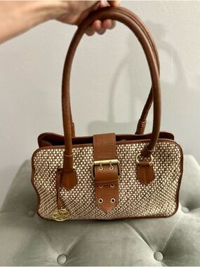 Johnston & Murphy Brown Leather-Trim Woven Shoulder Bag